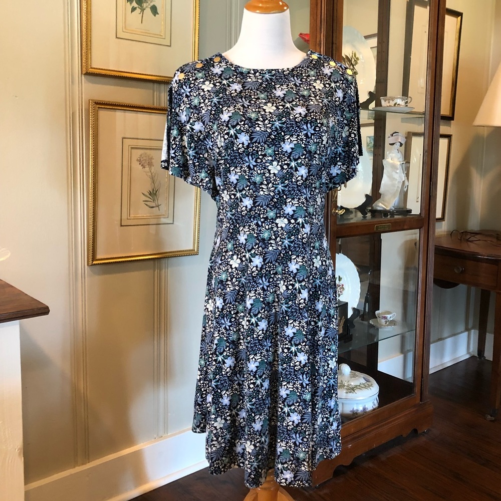 LOFT NWT navy floral dress with flutter sleeves